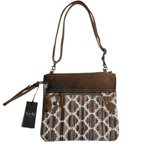 NWT Myra Bag Crossbody Purse Clutch Wristlet Leather Canvas Knit Cotton